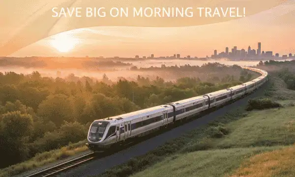 Early morning train departure representing early booking savings