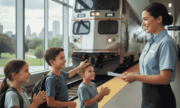 Children of military families enjoying train travel with special discount