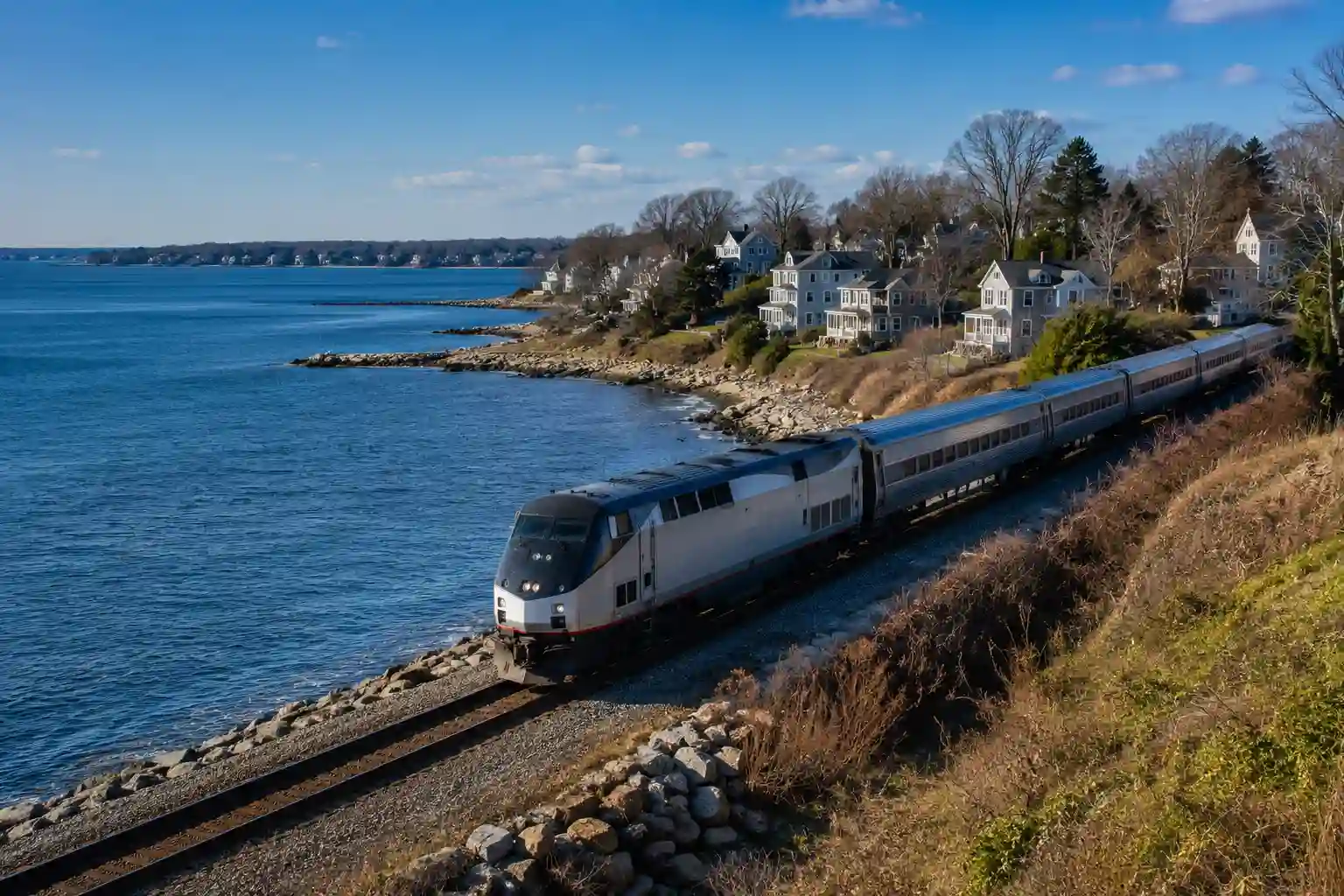 Amtrak Northeast Regional train traveling along the East Coast rail corridor