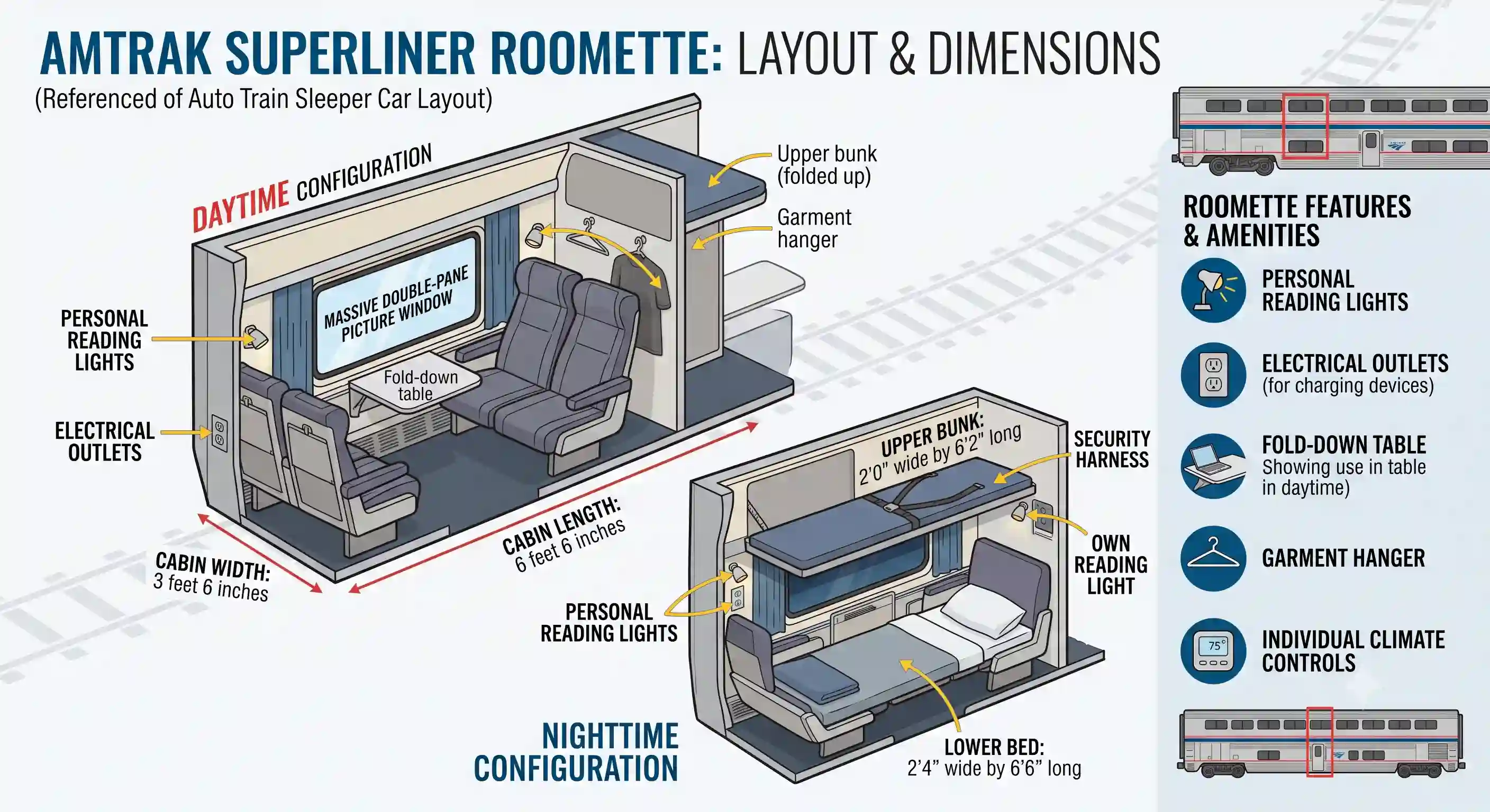 Amtrak Auto Train Superliner Roomette Cabin Layout Diagram