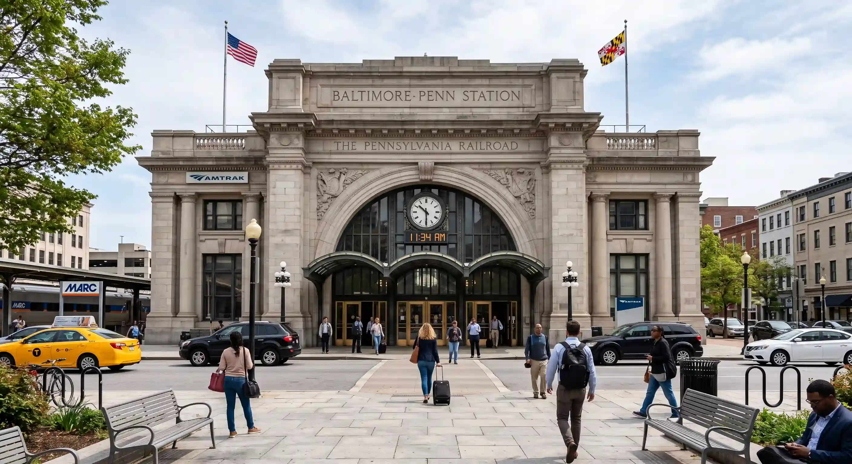 Baltimore Penn Station passenger concourse and platforms